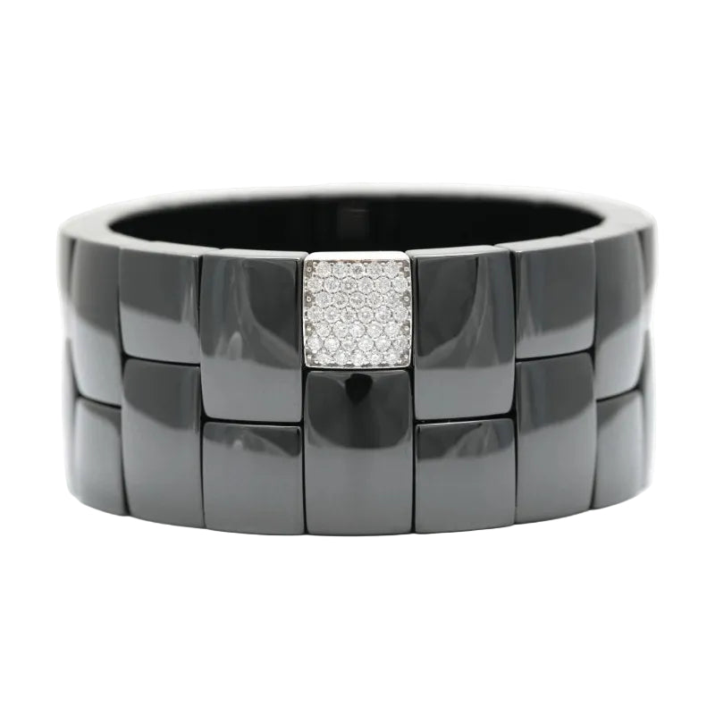 Bracelet Manchette en or blanc, céramique et diamants - Castafiore