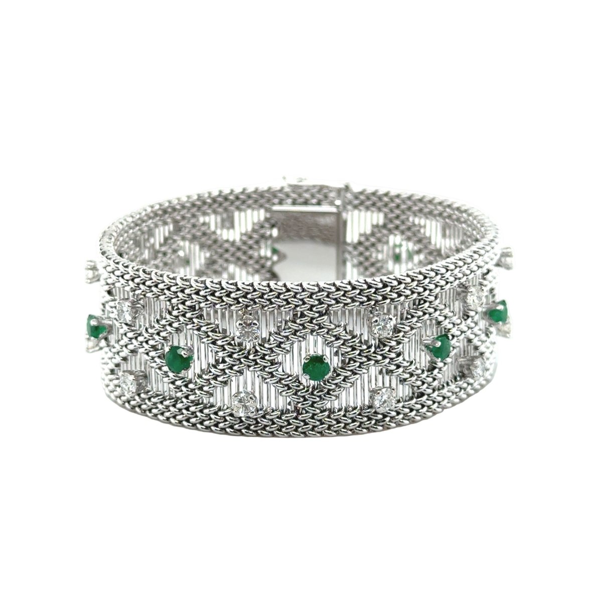 Bracelet Manchette en or blanc, émeraudes et diamants - Castafiore