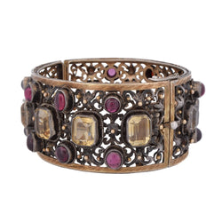 Bracelet Manchette en or jaune, argent, béryls et grenats - Castafiore