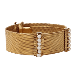 Bracelet Manchette en or jaune et perles - Castafiore