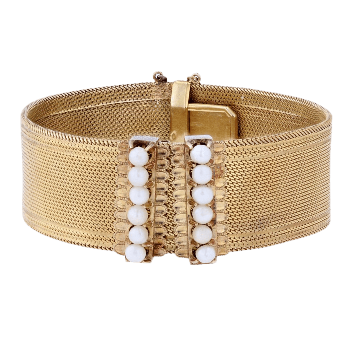 Bracelet Manchette en or jaune et perles - Castafiore