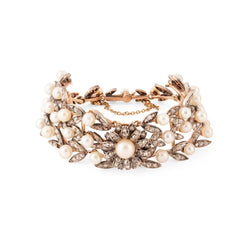 Bracelet Manchette en or jaune perles et diamants - Castafiore