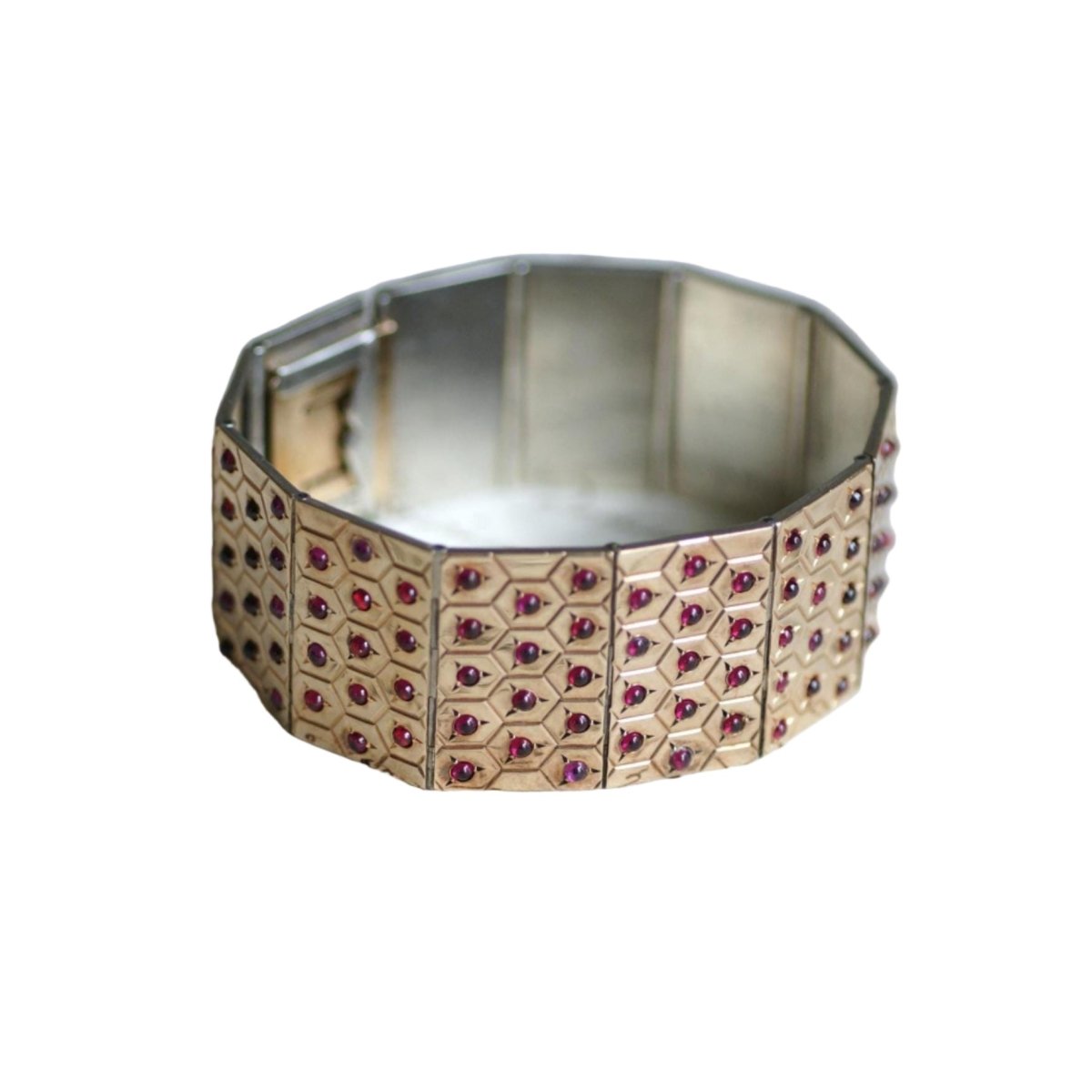 Bracelet Manchette en or rose, argent et rubis - Castafiore