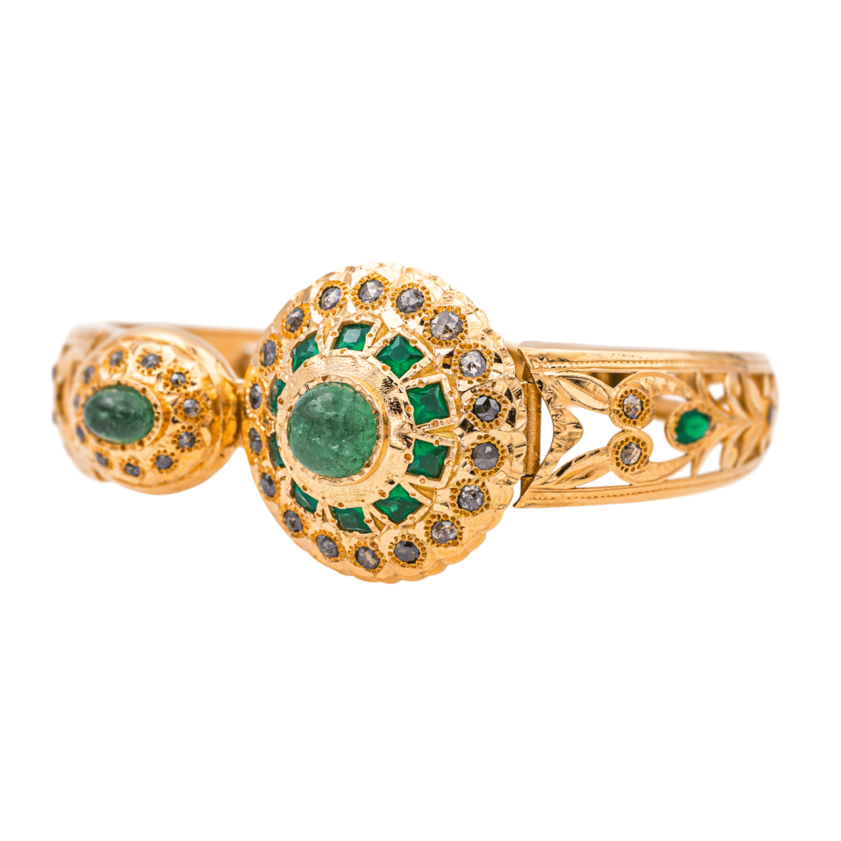 Bracelet Manchette en or rose, émail, émeraudes et diamants - Castafiore