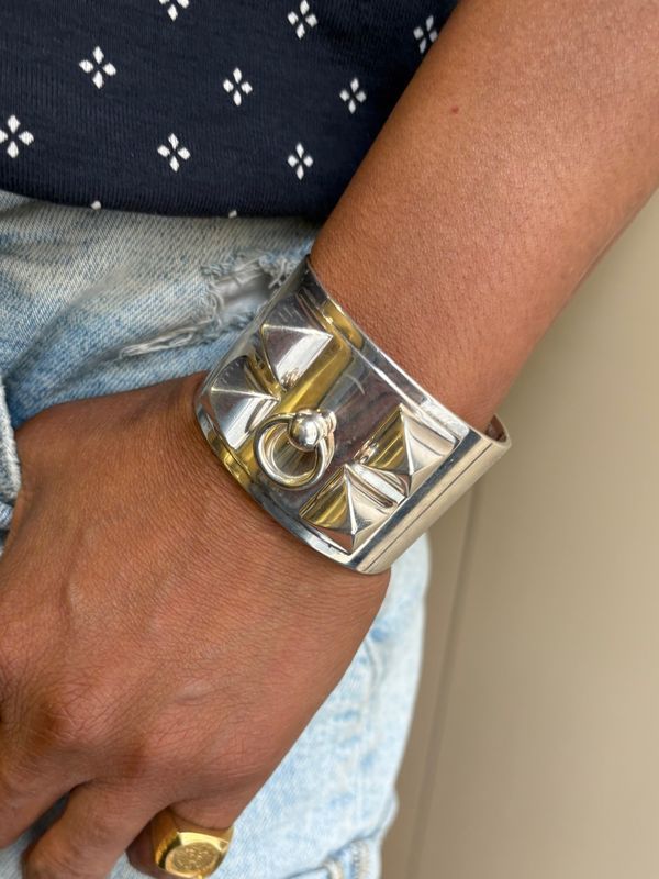 Bracelet manchette Hermès argent collier de chien - Castafiore