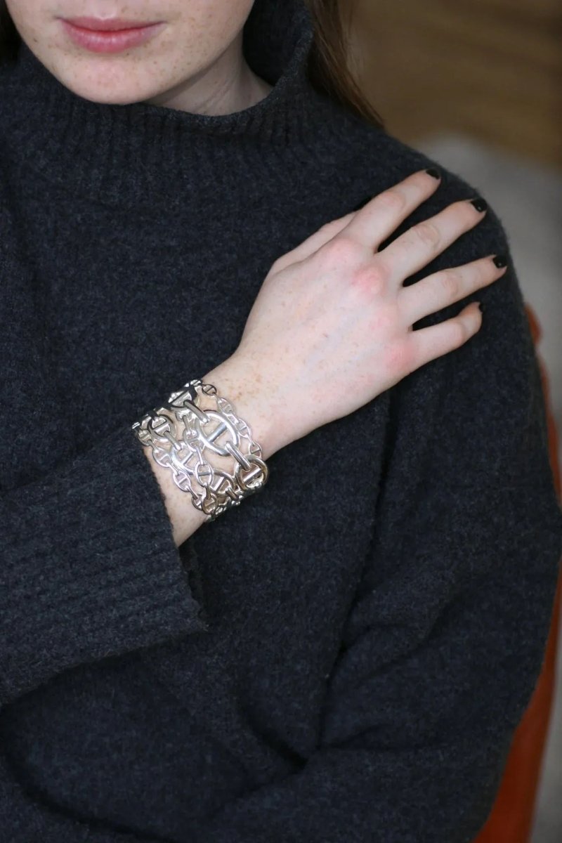 Bracelet Manchette Hermès Chaîne d'Ancre Enchaînée Argent - Castafiore