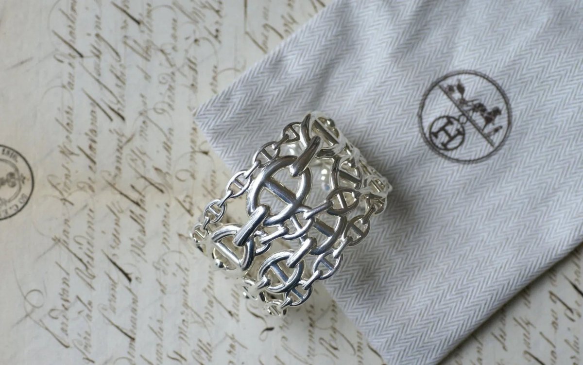 Bracelet Manchette Hermès Chaîne d'Ancre Enchaînée Argent - Castafiore