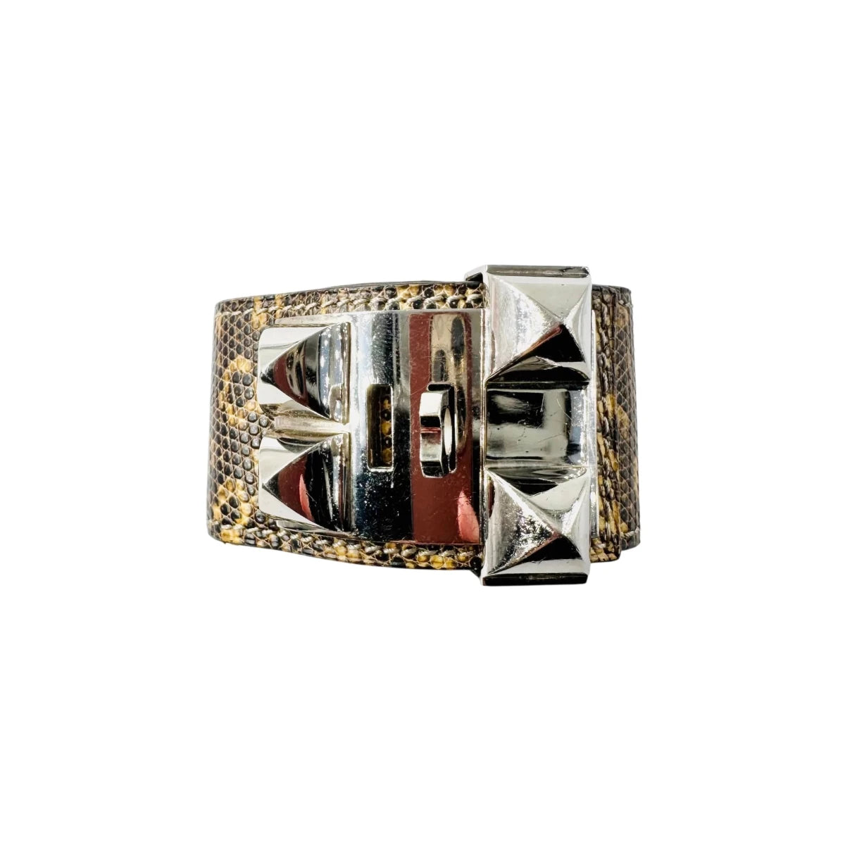 Bracelet Manchette HERMÈS "Collier de chien" en cuir et acier - Castafiore
