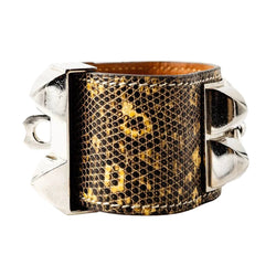Bracelet Manchette HERMÈS "Collier de chien" en cuir et acier - Castafiore