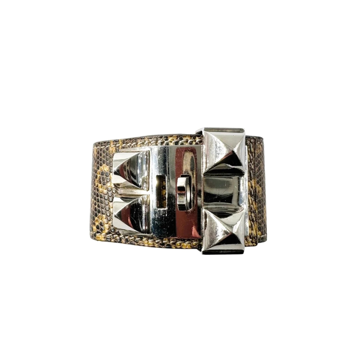 Bracelet Manchette HERMÈS "Collier de chien" en cuir et acier - Castafiore