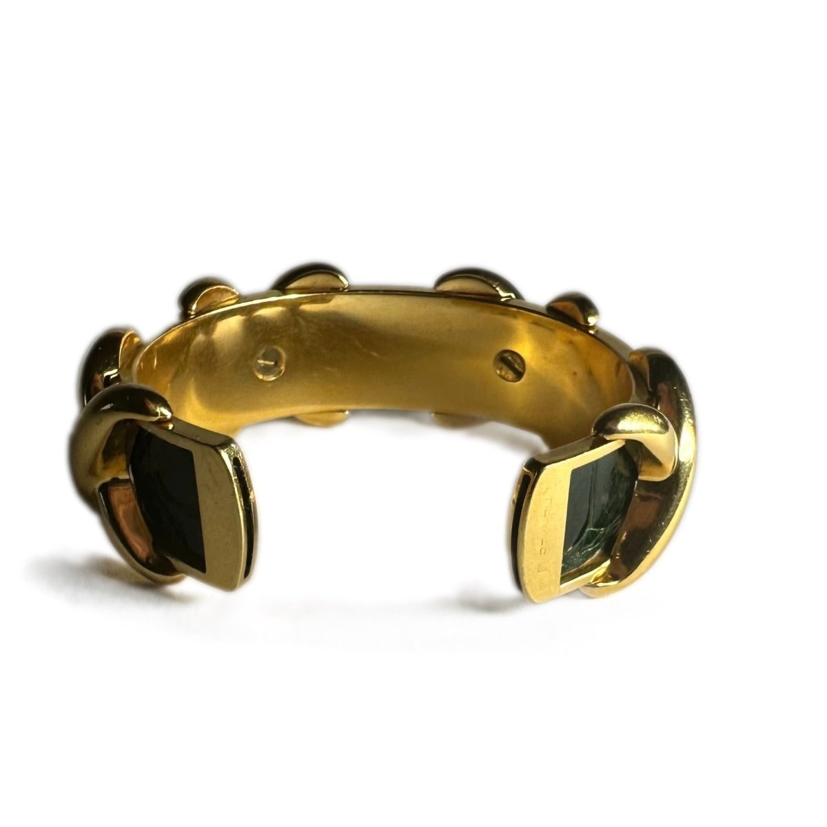 Bracelet Manchette HERMÈS "Croisillons" en métal et cuir - Castafiore