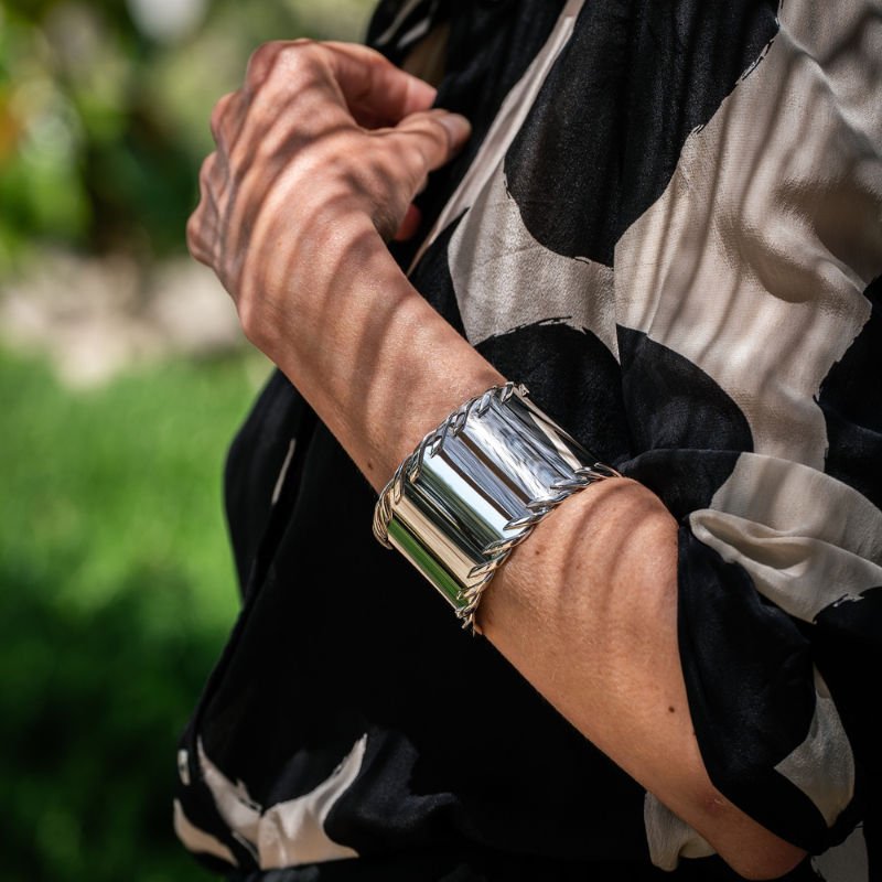 Bracelet manchette HERMES en argent - Castafiore