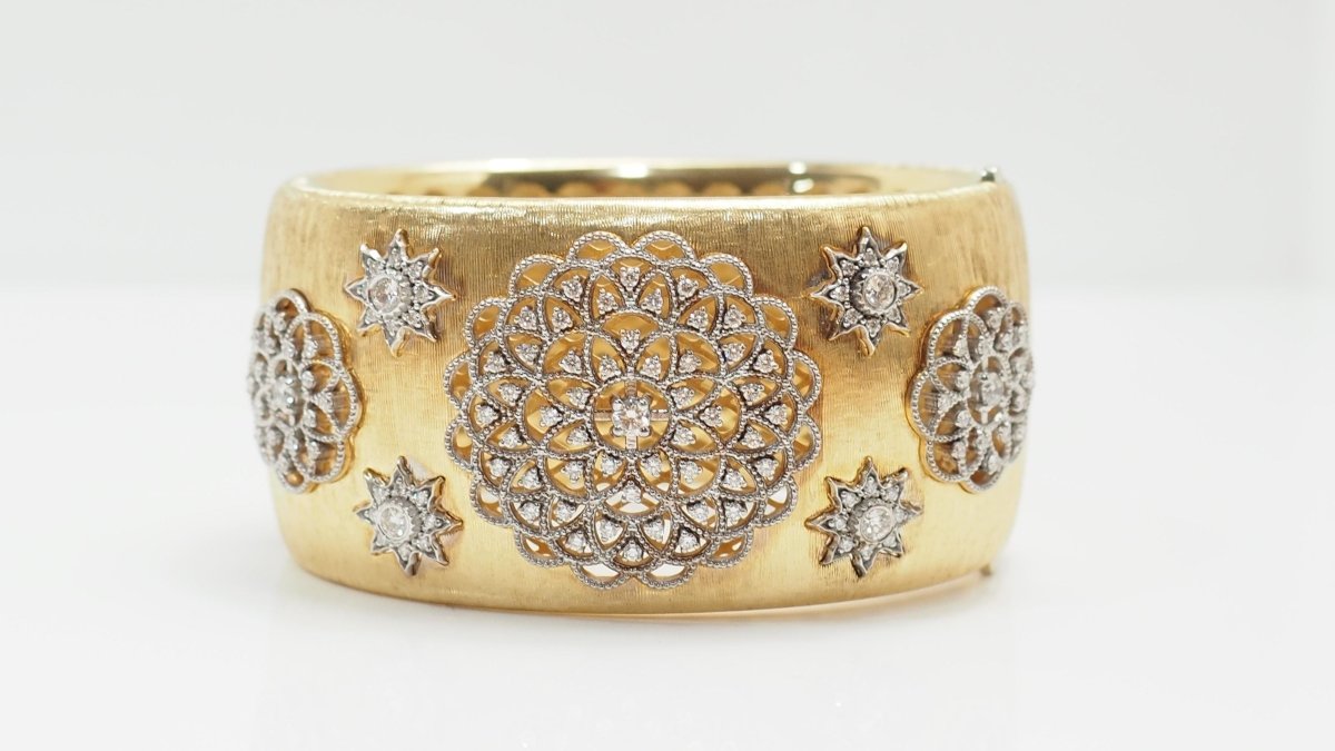 Bracelet manchette or bicolore et diamants - Castafiore