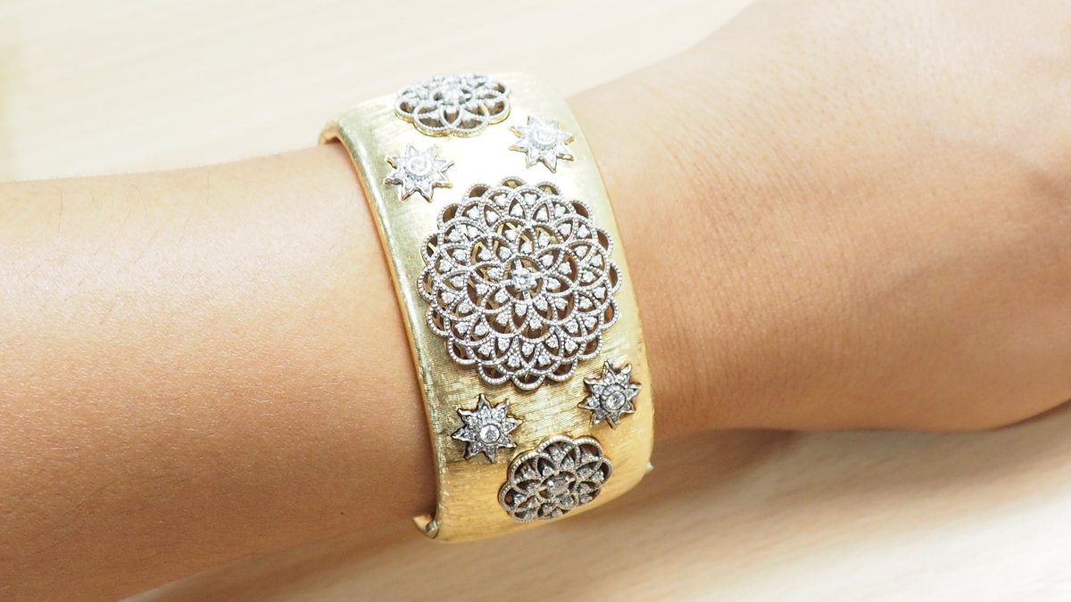 Bracelet manchette or bicolore et diamants - Castafiore