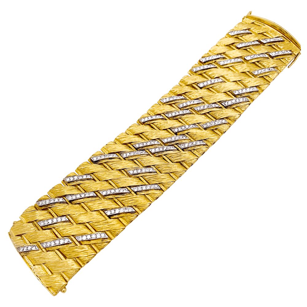 Bracelet Manchette STERLÉ en or jaune, platine et diamants - Castafiore