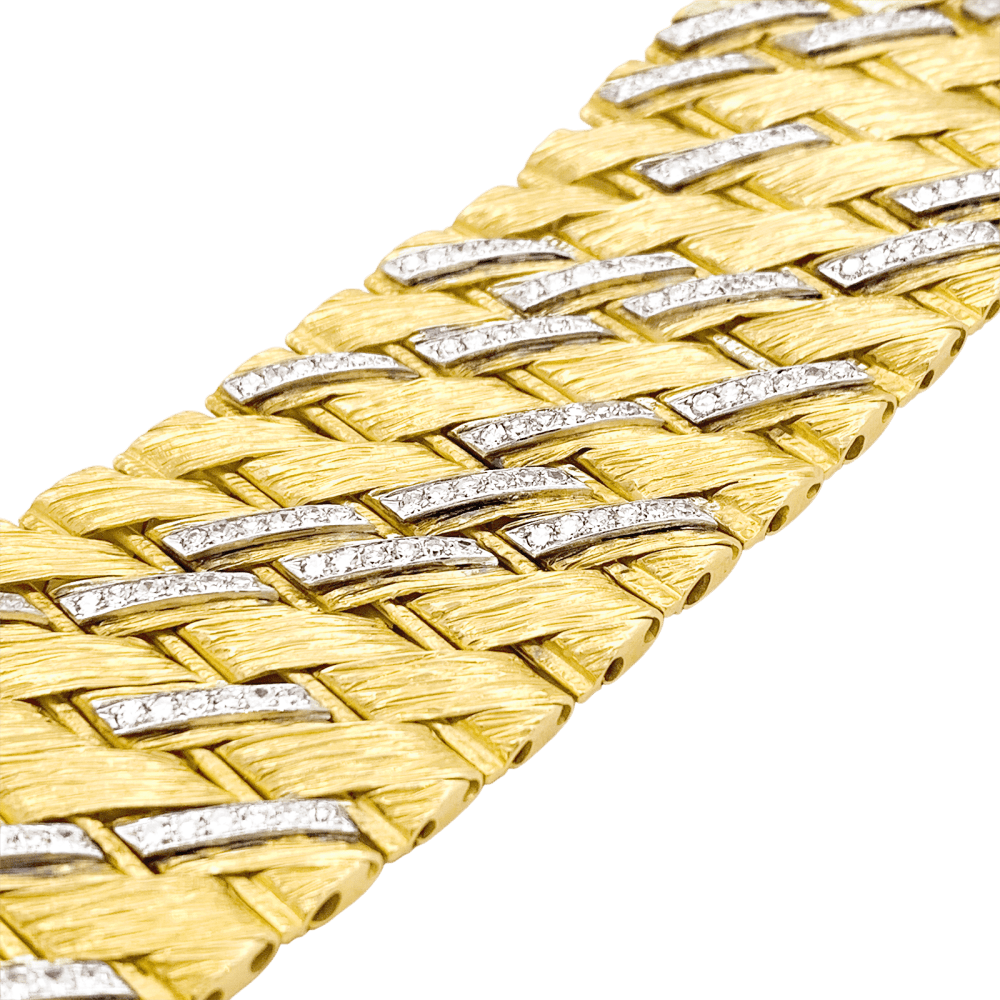 Bracelet Manchette STERLÉ en or jaune, platine et diamants - Castafiore