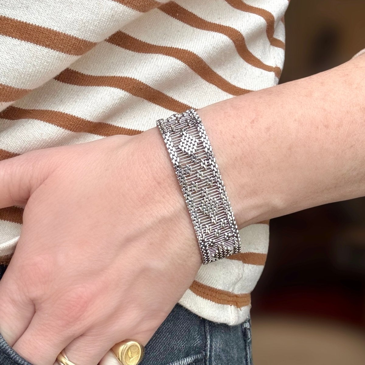 Bracelet manchette tissé or gris - Castafiore