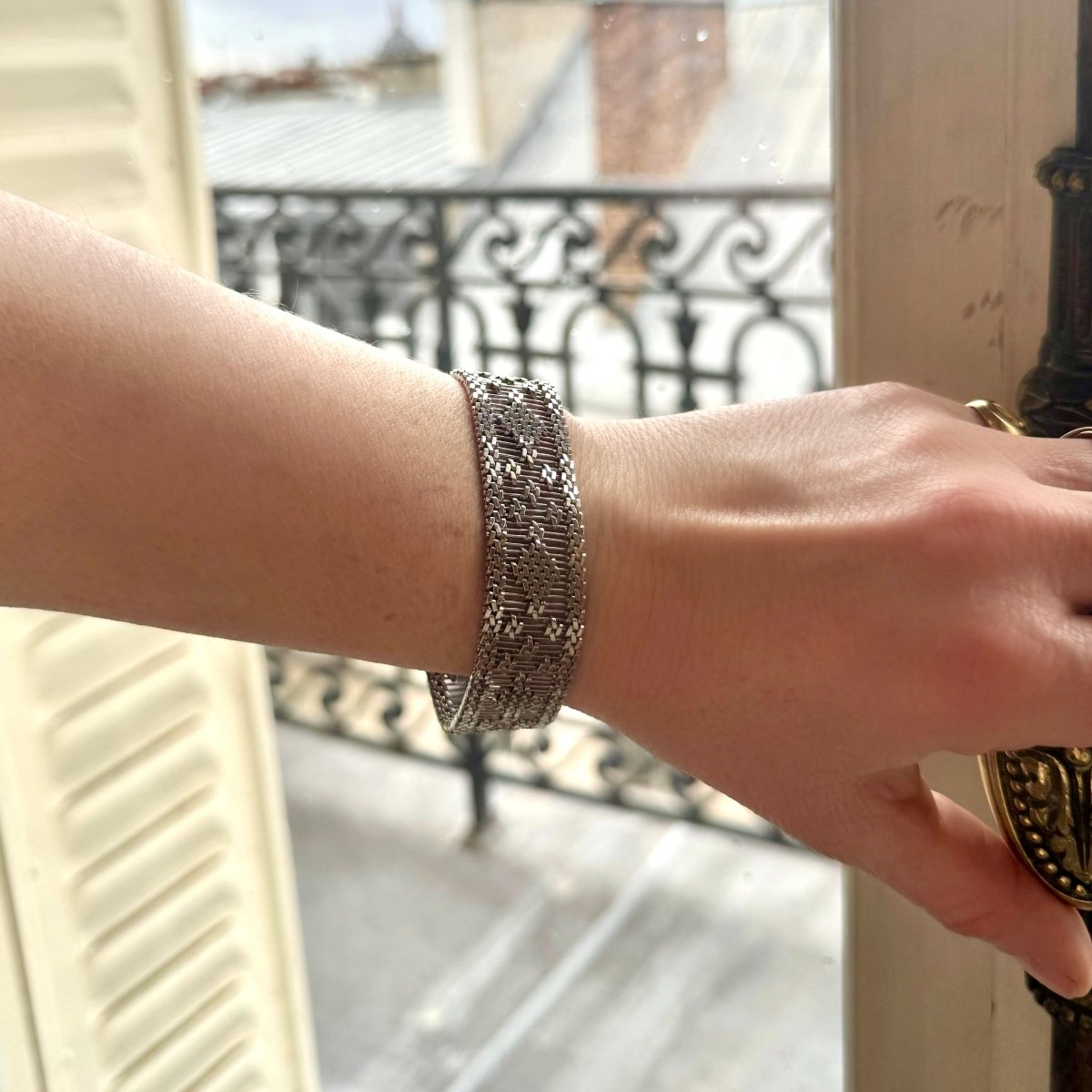 Bracelet manchette tissé or gris - Castafiore