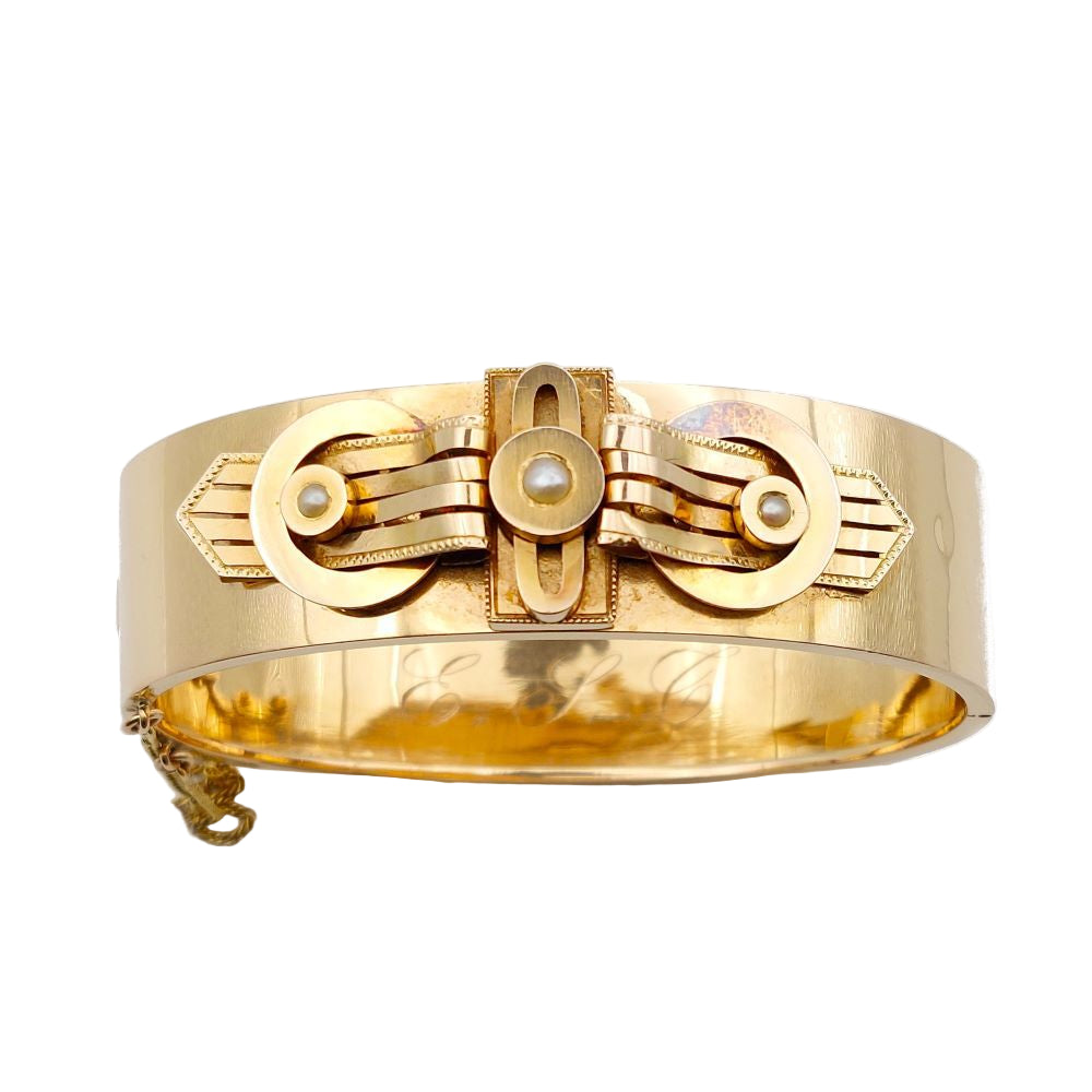 Bracelet Napoléon III boucle en or jaune et perles - Castafiore