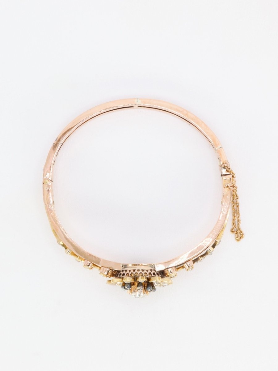 Bracelet Napoléon III fleur mobile or rose diamants taille ancienne - Castafiore