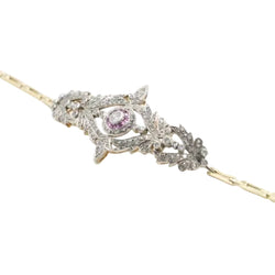 Bracelet Néoclassique romantique en or jaune et argent avec diamants et rubis - Castafiore