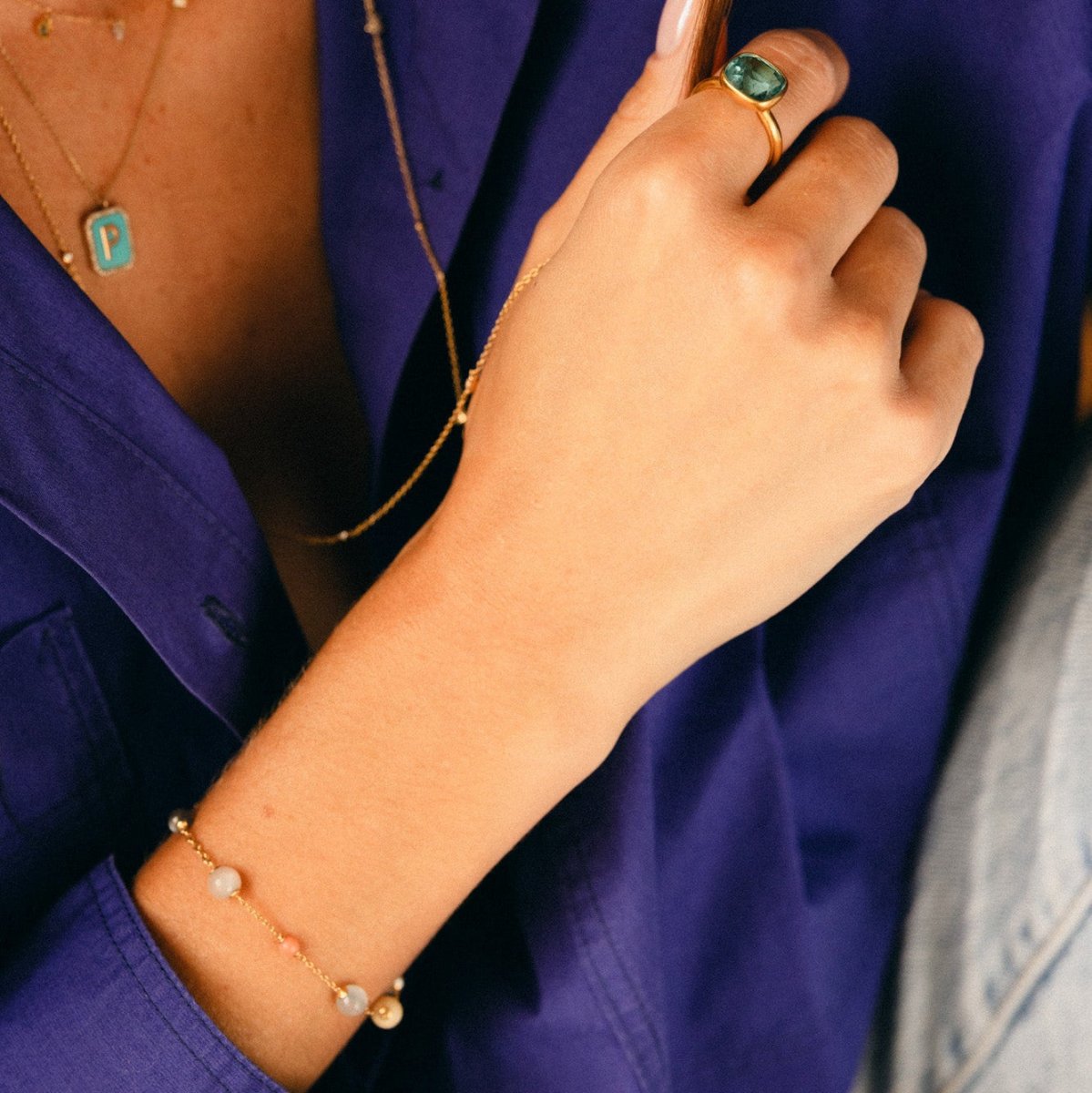 Bracelet OLE LYNGGAARD "Shooting Star" en or jaune, pierre de lune, corail et diamants - Castafiore