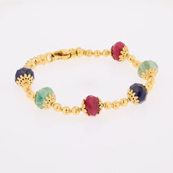Bracelet yellow gold and ruby sapphire emerald beads