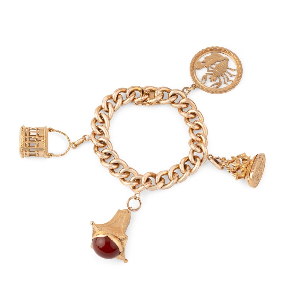 Bracelet or rose 18k,maillon gourmette orné de 4 breloques - Castafiore