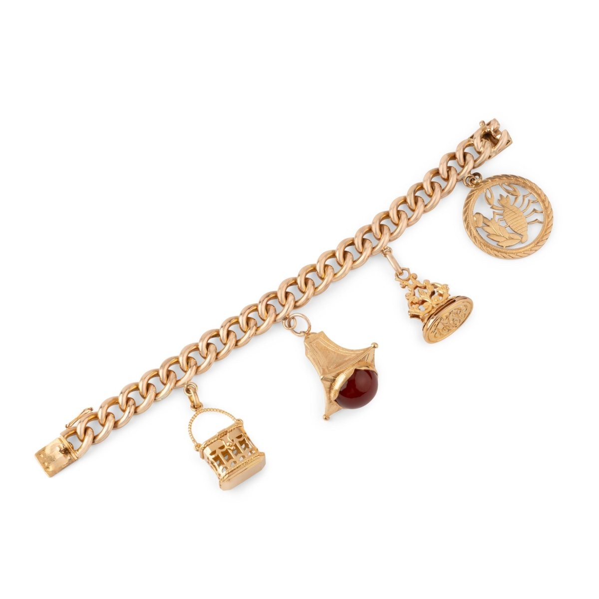 Bracelet or rose 18k,maillon gourmette orné de 4 breloques - Castafiore