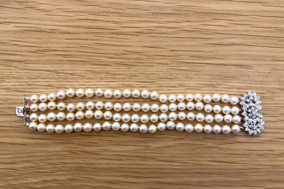 Bracelet perles de culture en or jaune et diamants - Castafiore