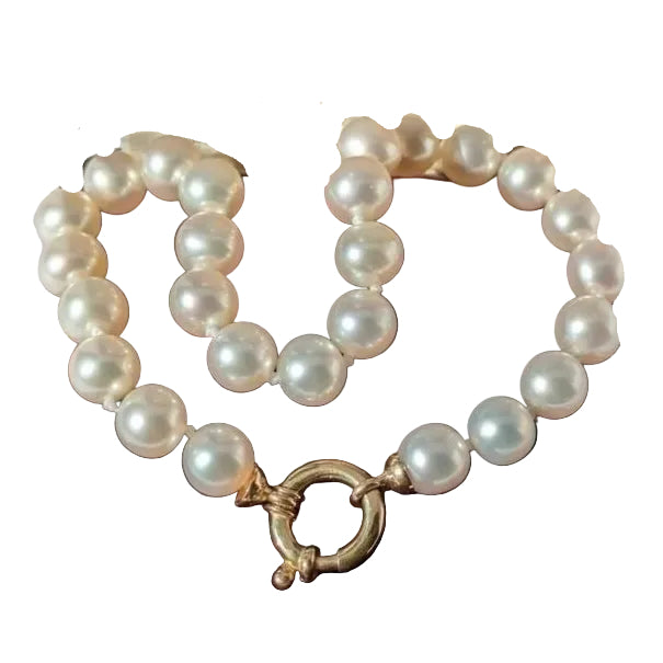 Bracelet perles fermoir anneau marin en or jaune et perle - Castafiore