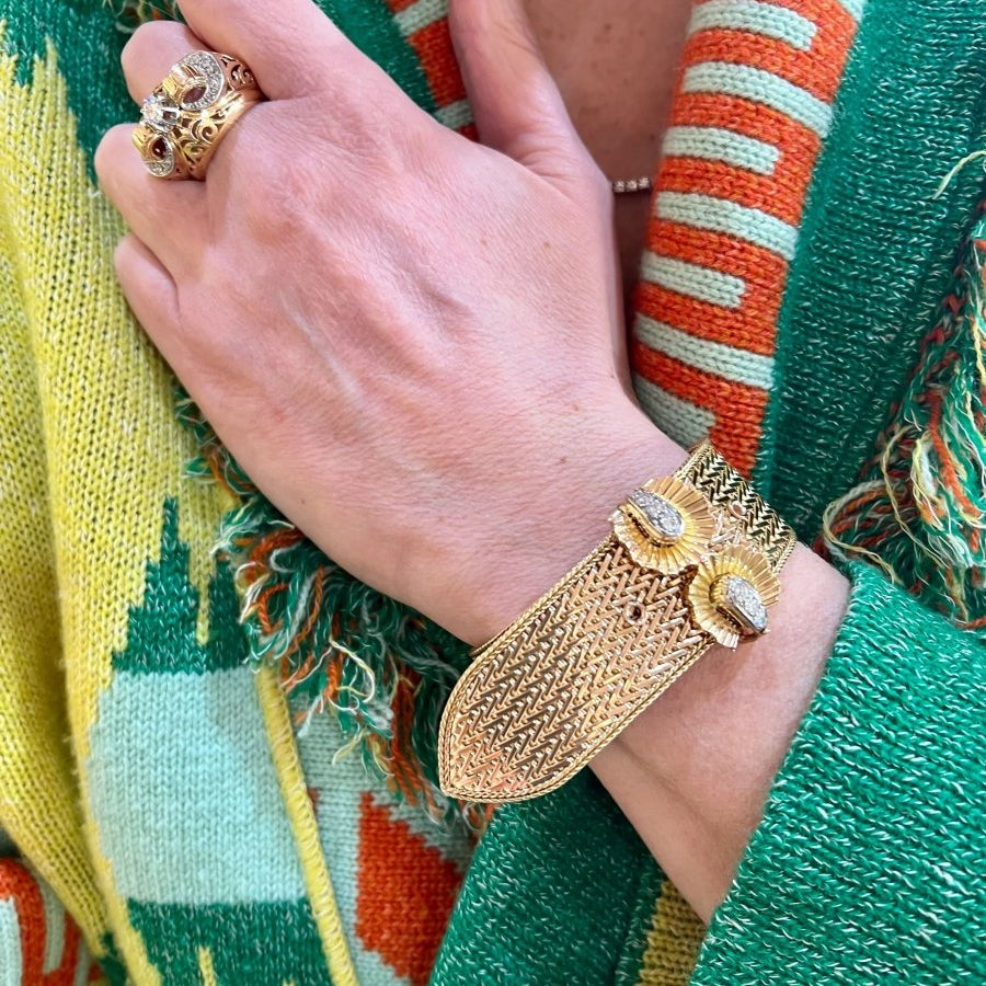 Bracelet Rétro Ceinture Diamants Or Jaune 18 Carats - Castafiore