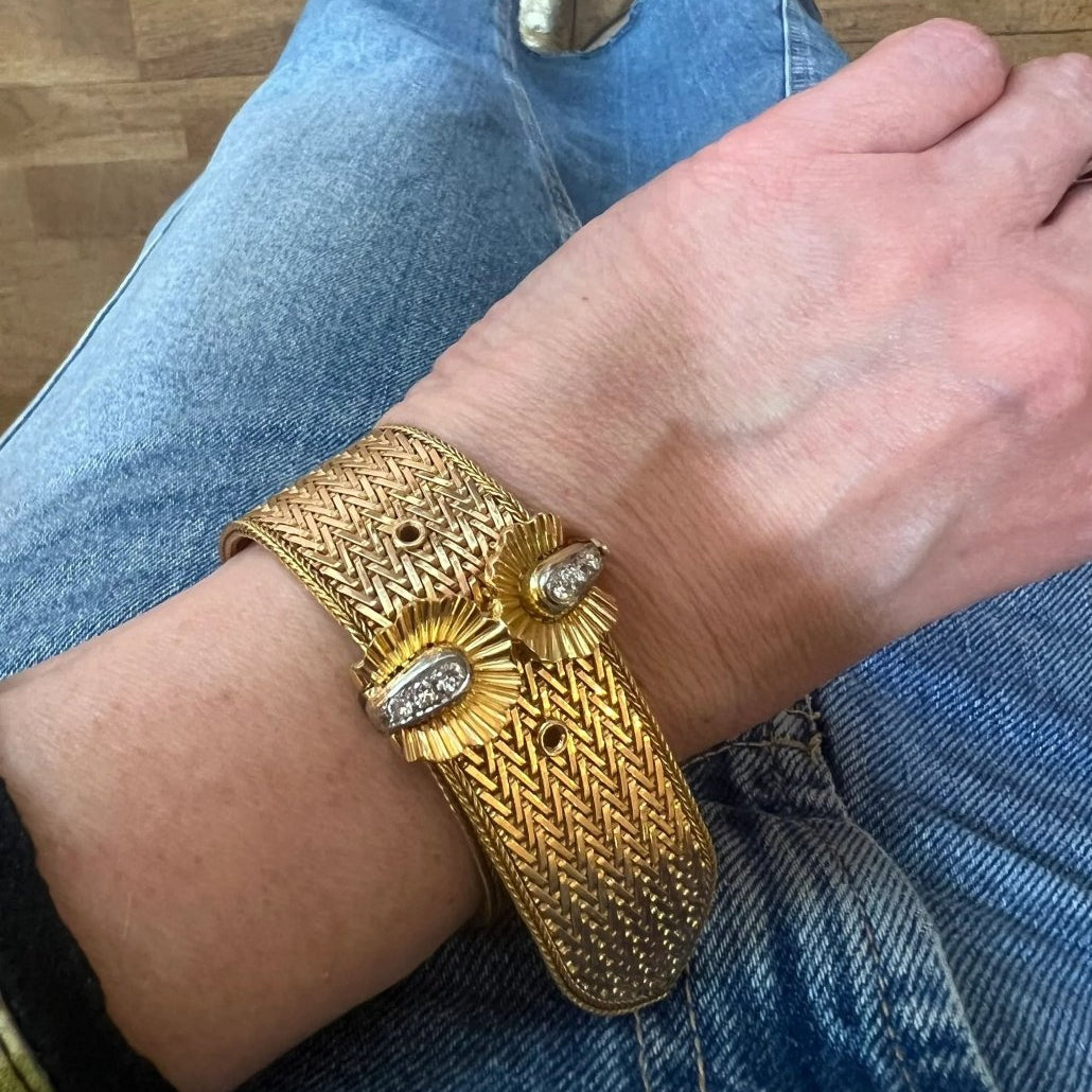 Bracelet Rétro Ceinture Diamants Or Jaune 18 Carats - Castafiore