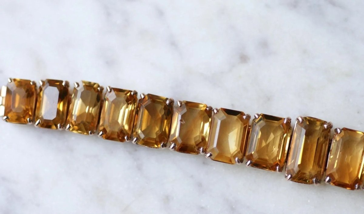 Bracelet Retro Ligne Citrines Sur Or Rose - Castafiore