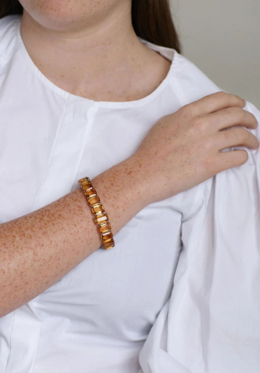 Bracelet Retro Ligne Citrines Sur Or Rose - Castafiore