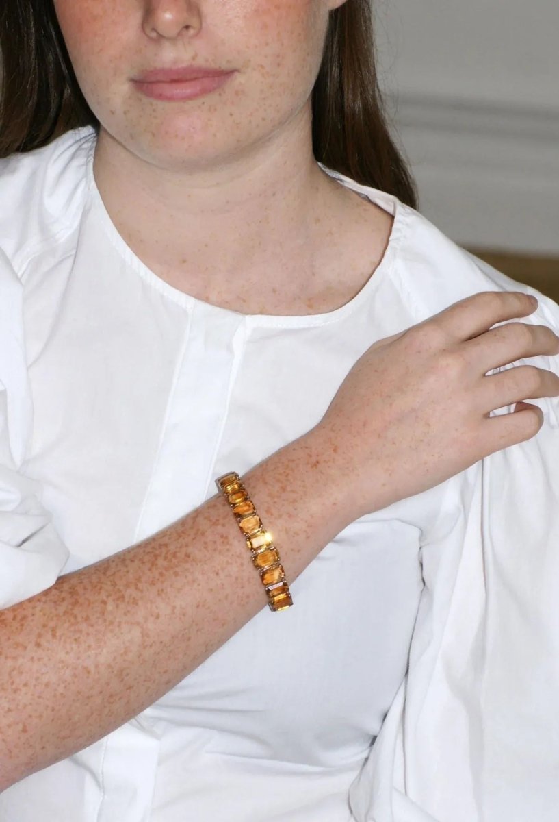 Bracelet Retro Ligne Citrines Sur Or Rose - Castafiore