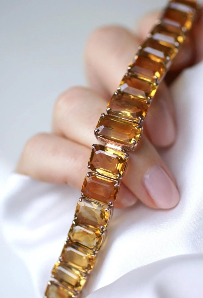 Bracelet Retro Ligne Citrines Sur Or Rose - Castafiore