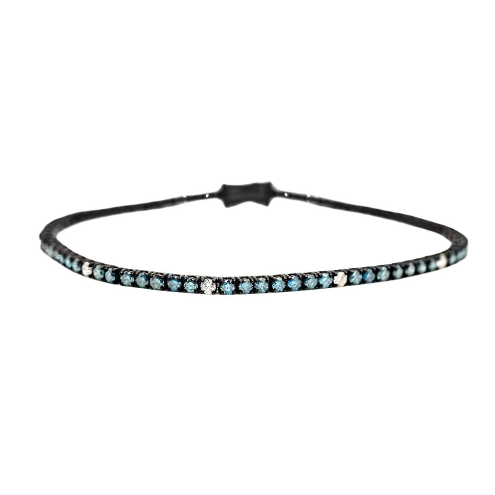 Bracelet Riviere en or blanc et diamants bleus et blancs - Castafiore