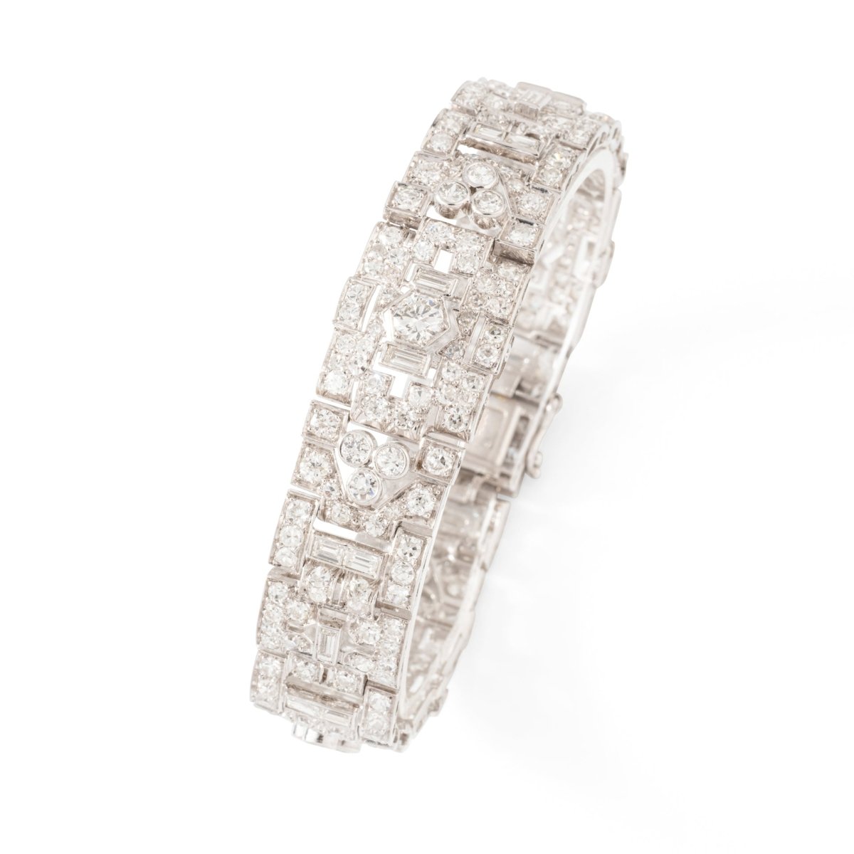 Bracelet Souple Art déco en or blanc, platine et diamants - Castafiore
