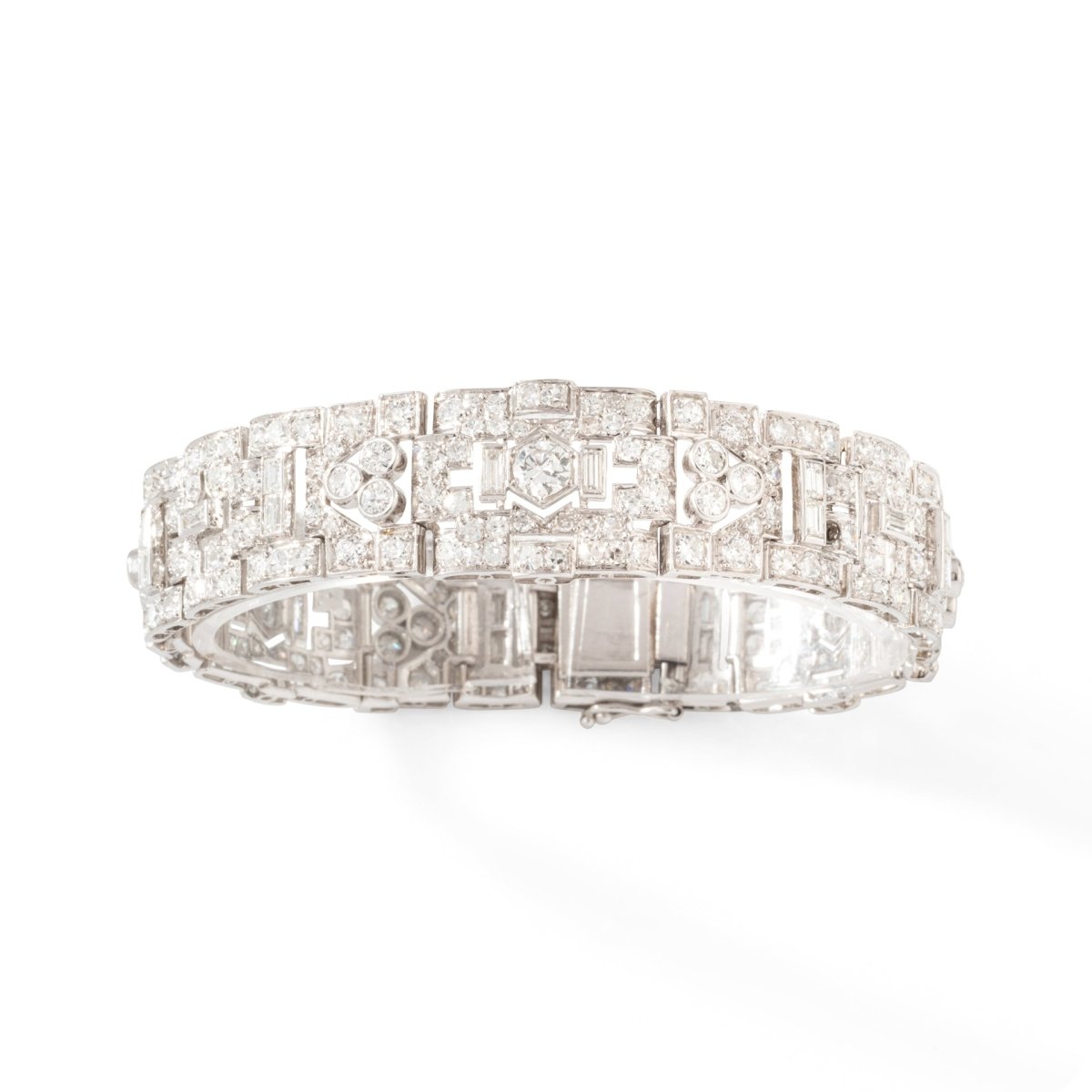Bracelet Souple Art déco en or blanc, platine et diamants - Castafiore