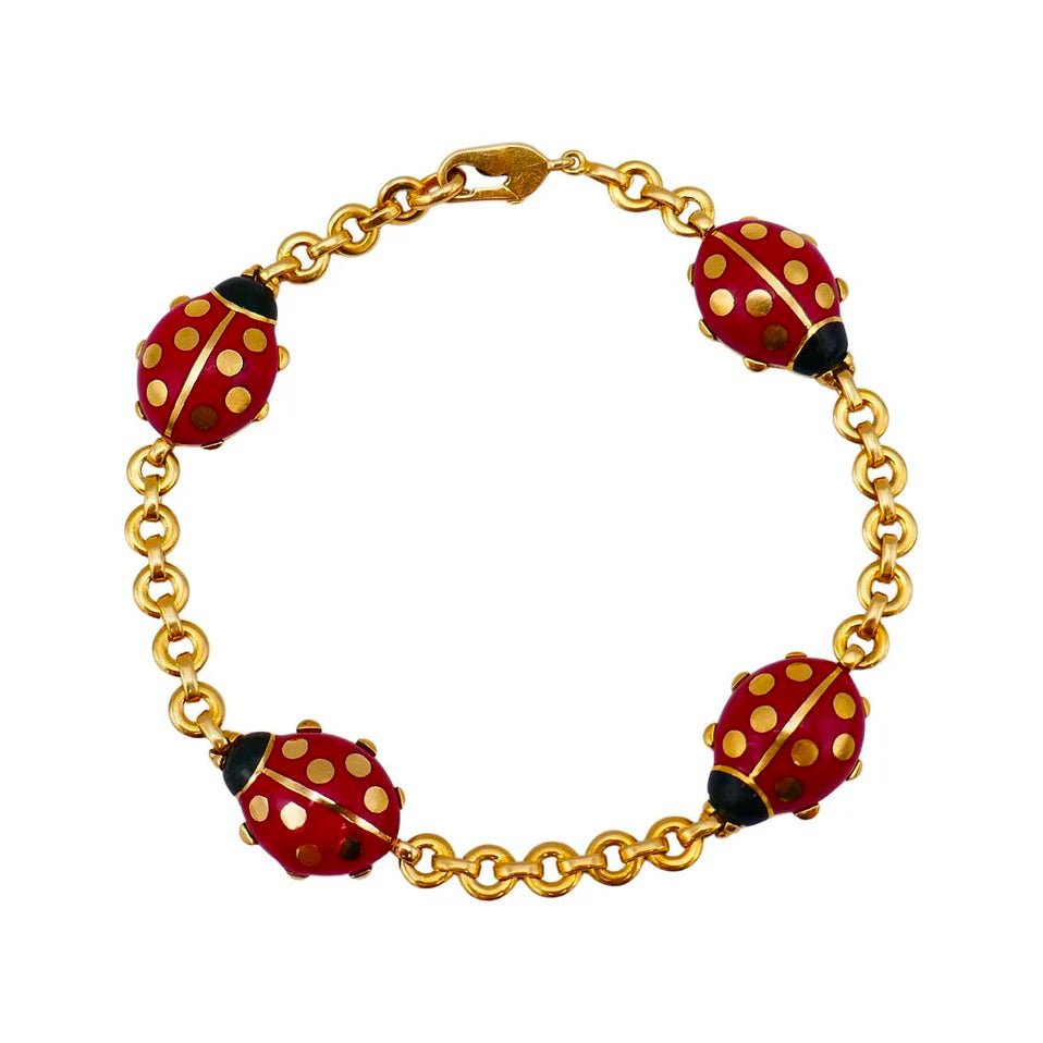 Bracelet Souple CARTIER "Ladybug" en or jaune et émail - Castafiore