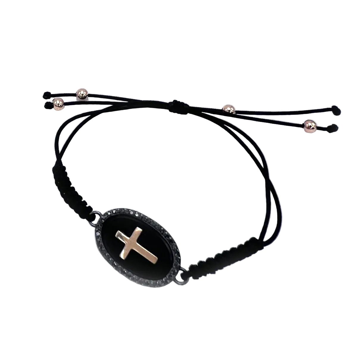 Bracelet Souple CROSS en or blanc, onyx et diamants - Castafiore