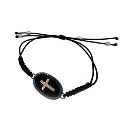Bracelet Souple CROSS en or blanc, onyx et diamants - Castafiore