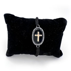 Bracelet Souple CROSS en or blanc, onyx et diamants - Castafiore
