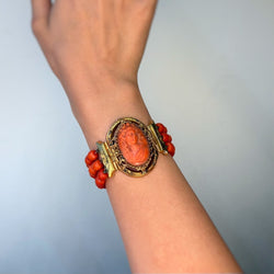 Bracelet Souple en or jaune, camée et corail - Castafiore
