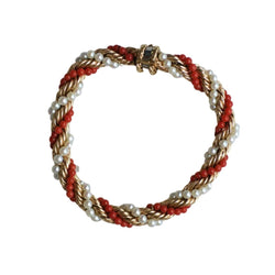 Bracelet Souple en or jaune, corail et perles - Castafiore
