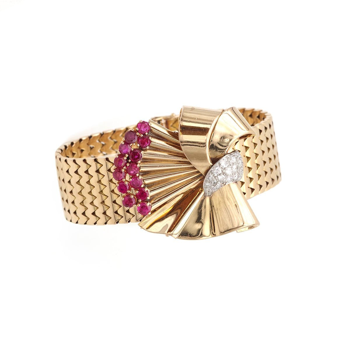 Bracelet Souple en or jaune, platine, rubis et diamants - Castafiore