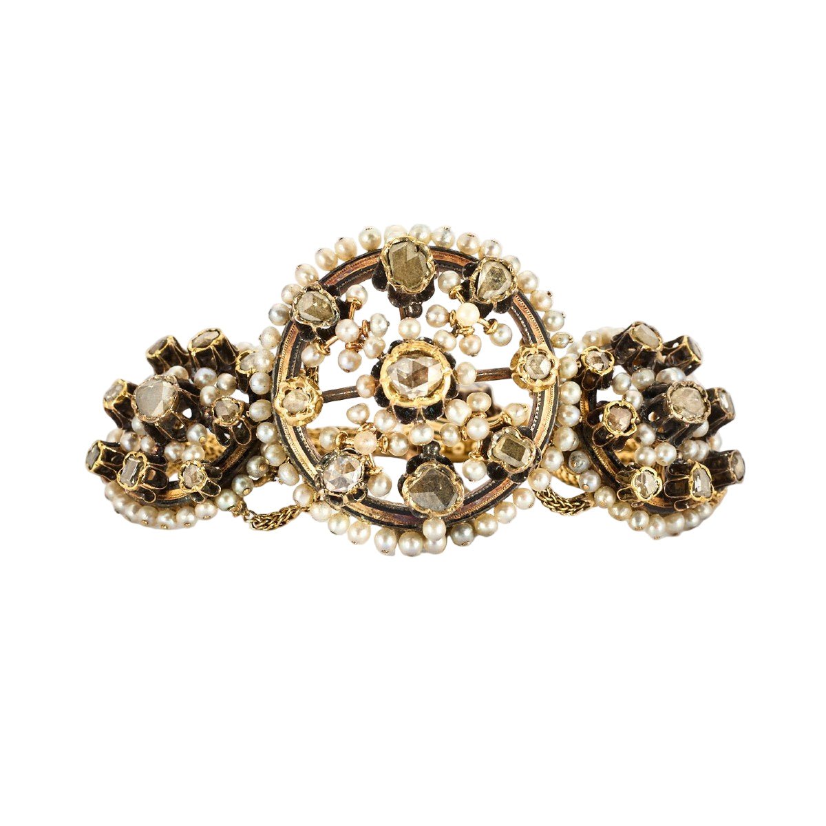 Bracelet Souple en or rose, argent, perles, et diamants - Castafiore