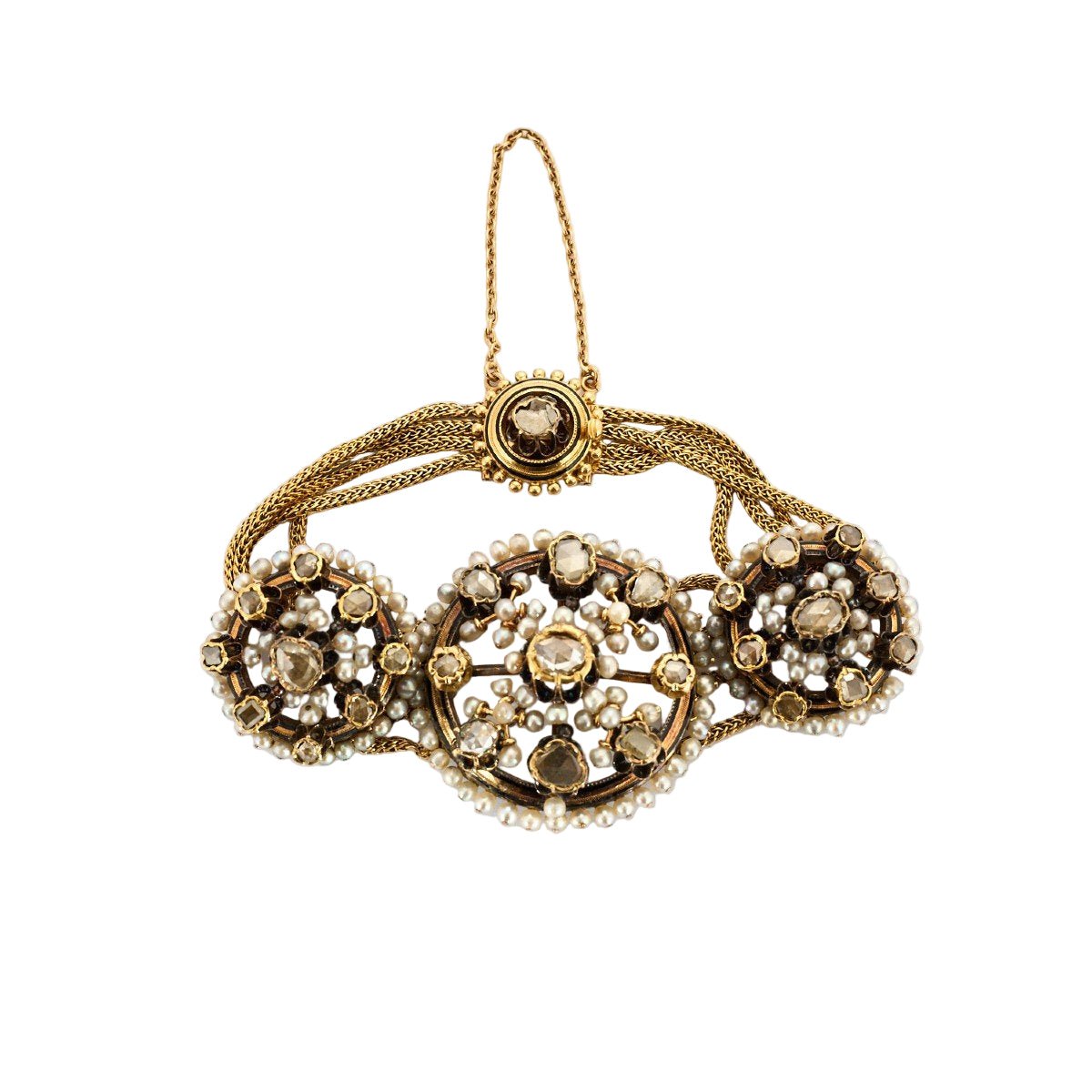 Bracelet Souple en or rose, argent, perles, et diamants - Castafiore