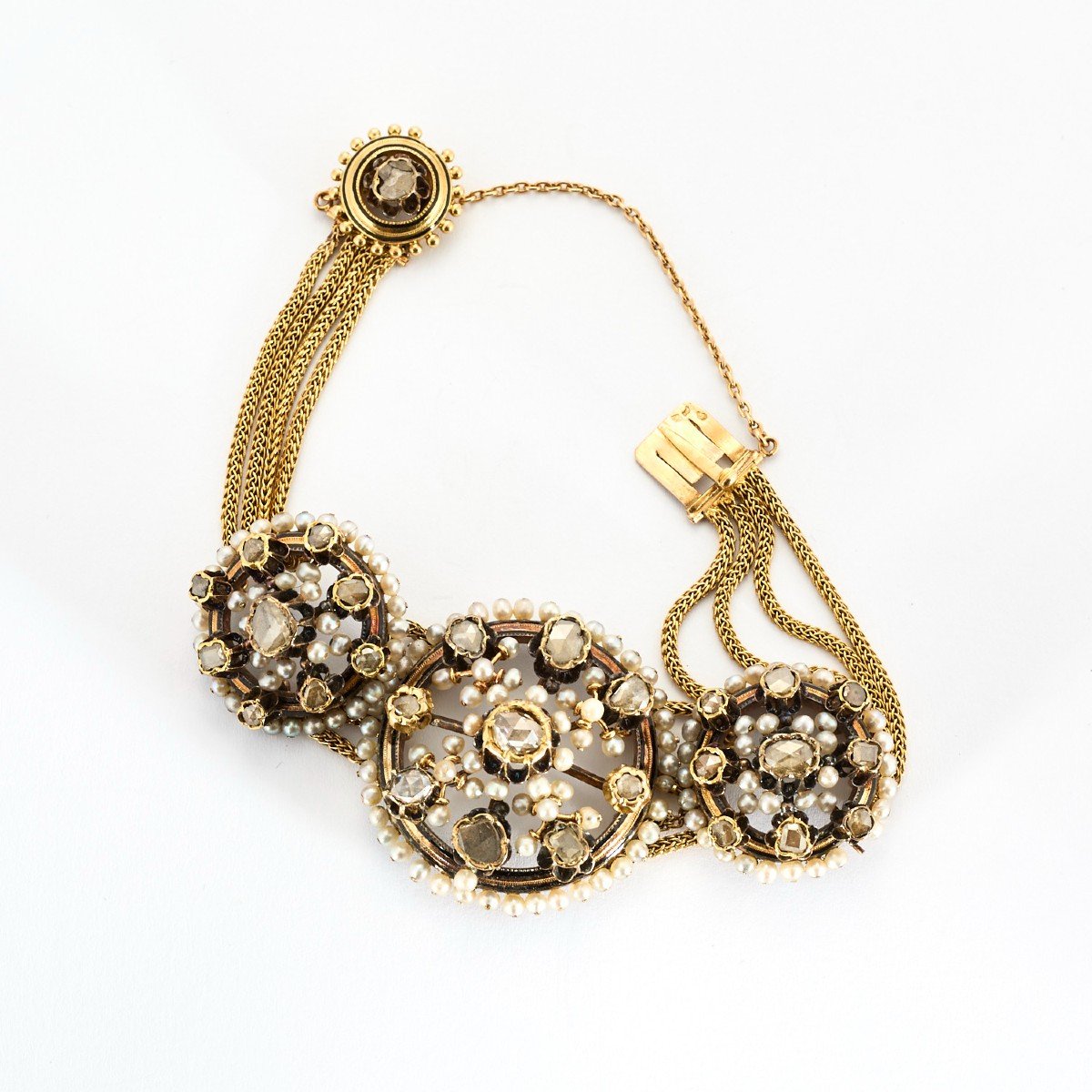 Bracelet Souple en or rose, argent, perles, et diamants - Castafiore